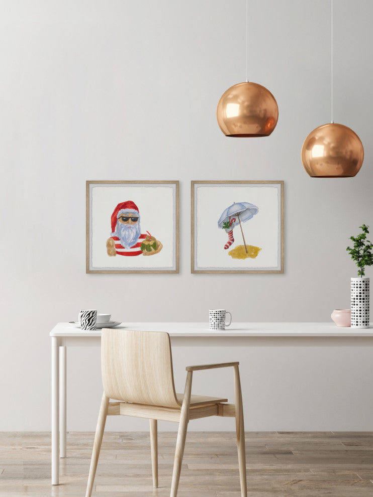 Santa on Vacation Diptych, 2-Piece Set, 12x12 Panels, 12x12