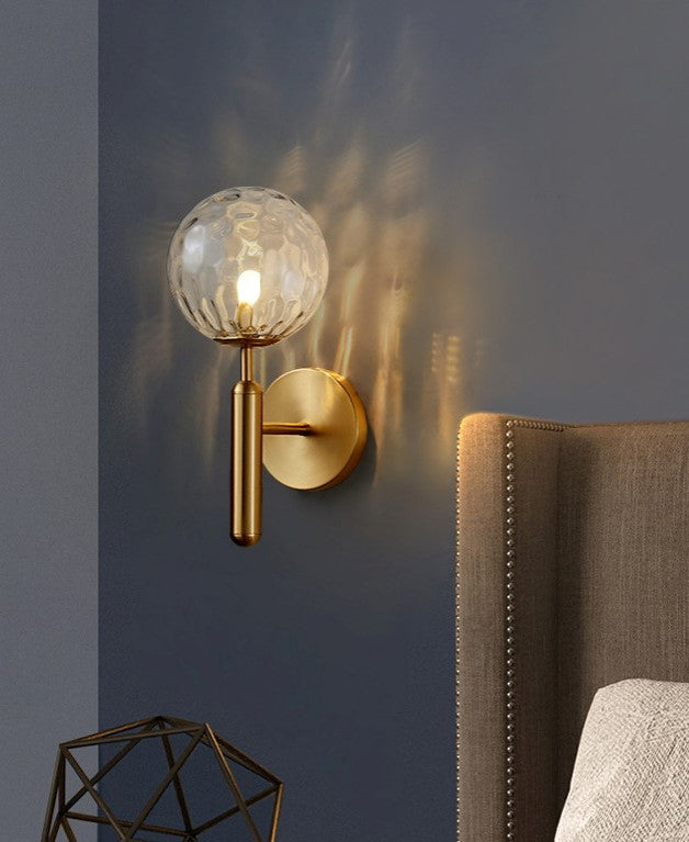 Modern Glass Wall Lamp in the Ball Shape, Living Room, Bedroom, Gold, Transparent, Warm Light