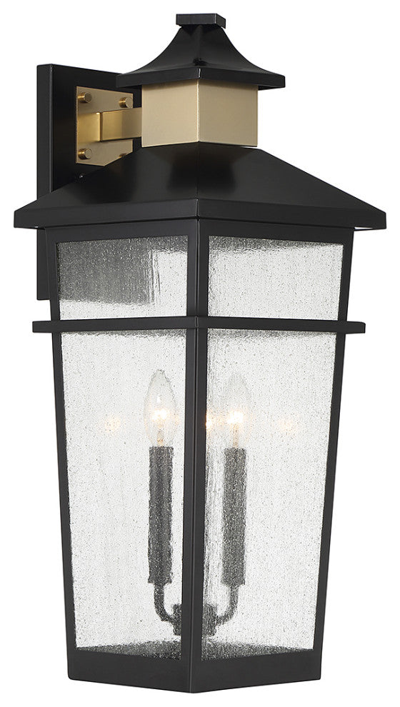Kingsley 3-Light Outdoor Wall Lantern, Matte Black With Warm Brass Accents
