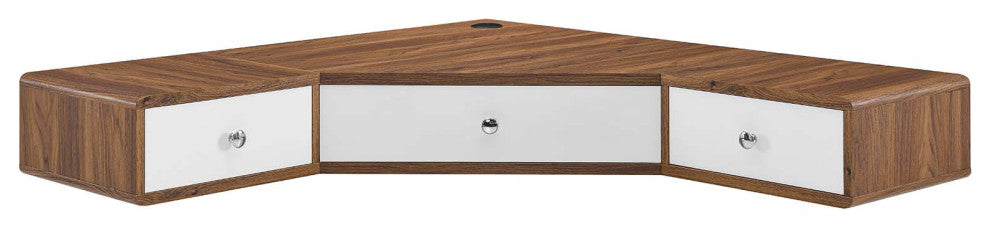 Transmit 47" Wall Mount Corner Walnut Office Desk, Walnut White
