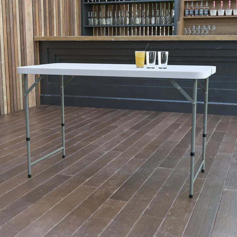 5 Pack Folding Table, Adjustable Design With Granite White Finished Plastic Top