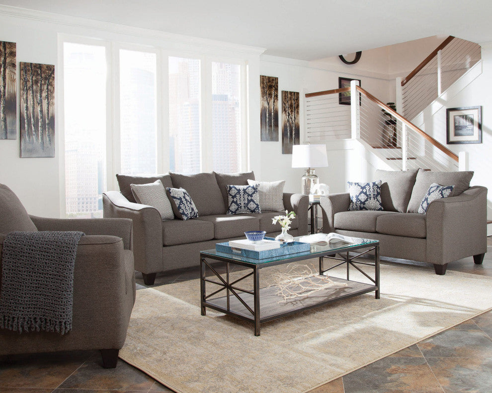 Casual Flared Arm Loveseat, Brown