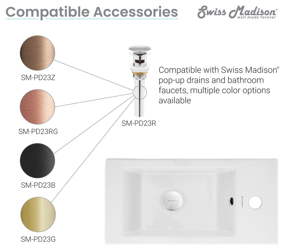 Voltaire 19.5"x10" Ceramic Wall Hung Sink With Faucet Mount, Right Side