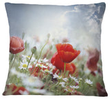 Red Poppies On Cloudy Background Floral Throw Pillow, 16"x16"