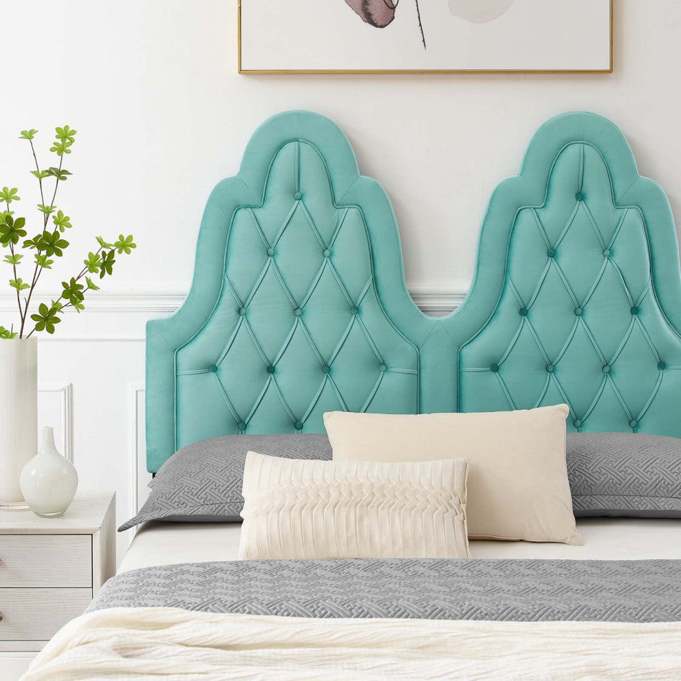 Tufted Platform Bed Frame, Queen Size, Velvet, Blue, Modern Contemporary