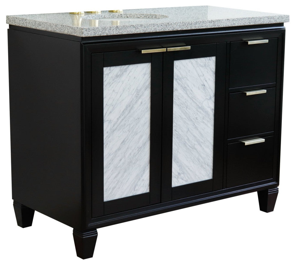 43" Single Vanity, Black Finish With Gray Granite
