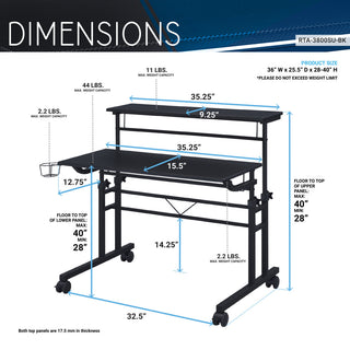 Rolling Writing Desk With Height Adjustable Desktop, Black