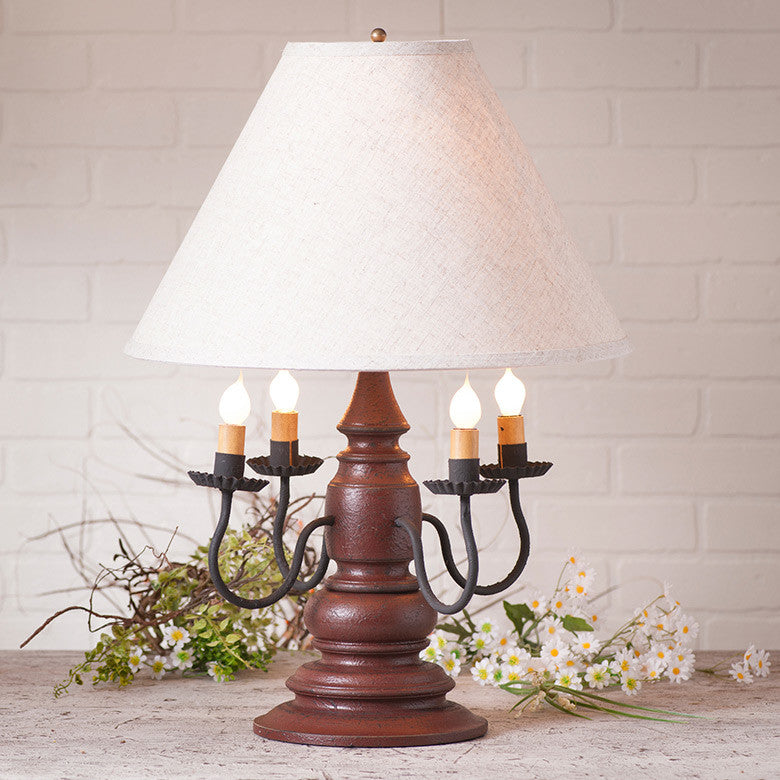 Handcrafted Wood Harrison Table Lamp With Linen Shade, Red
