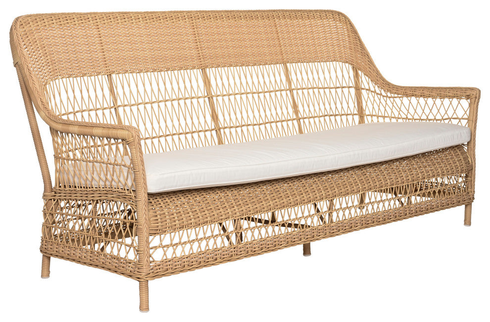 Dawn 3-Seater Sofa With Cushion, Natural Finish, Canvas White Upholstery