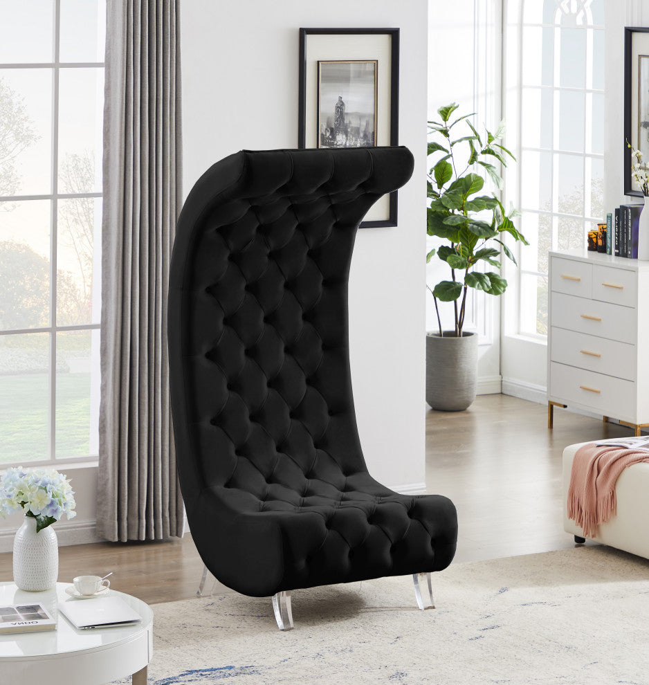 Crescent Velvet Upholstered Rounded Accent Chair, Black