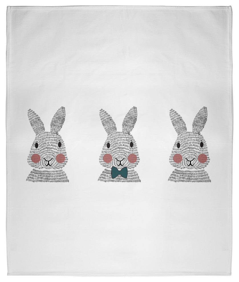 60 x 80 in Easter Bunny Triplets Throw Blanket, Ocean Abyss Green