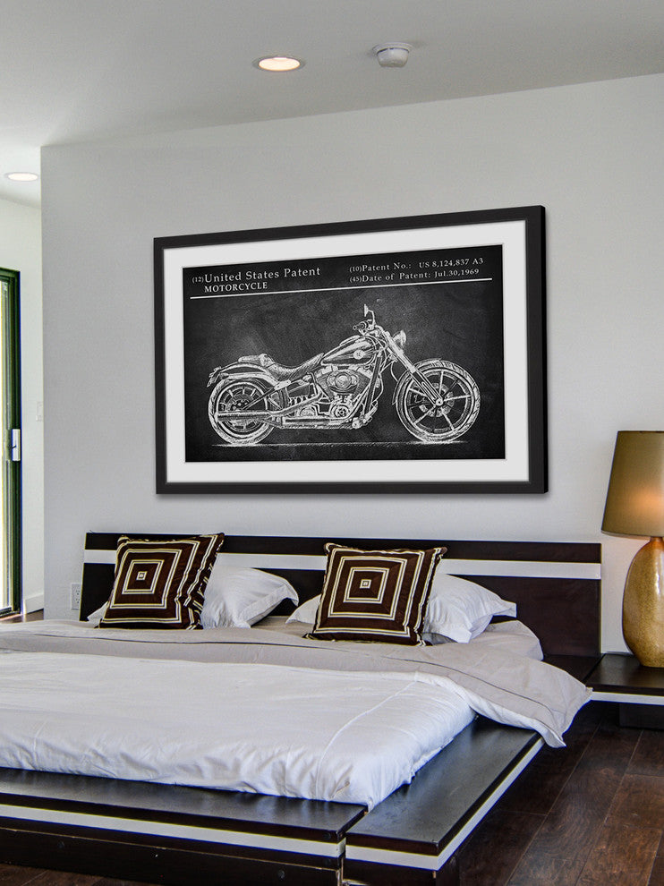 "Antique Motorcycle Design" Framed Painting Print, 18"x12"