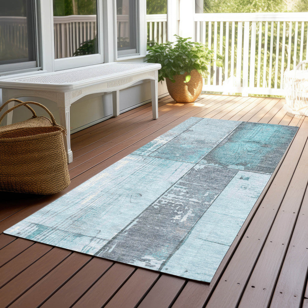 Machine Washable Indoor/Outdoor Chantille ACN1877 Teal 2'3" x 7'6" Runner Rug
