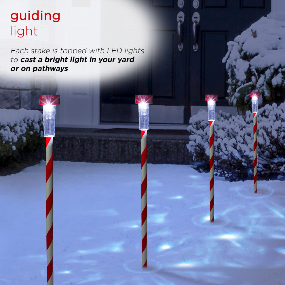Solar Christmas Striped Pathway Garden Stake - Set of 4