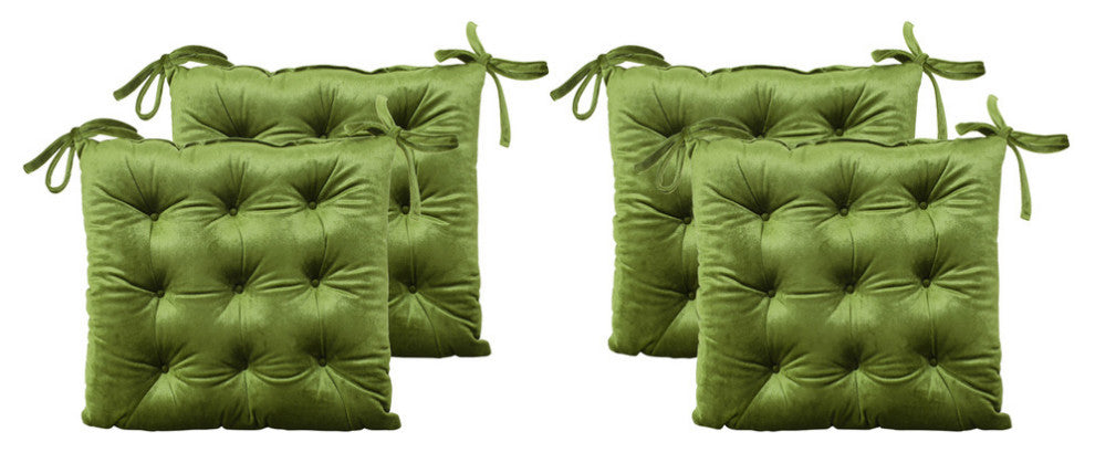 Hallie Tufted Velvet Dining Chair Cushions, Set of 4, Sage