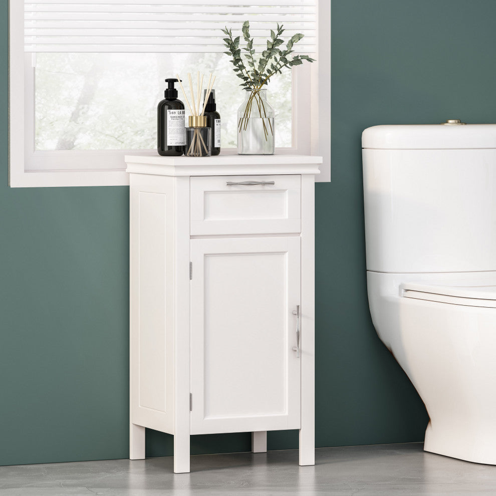 Meader Bathroom Floor Storage Cabinet With Drawer, White