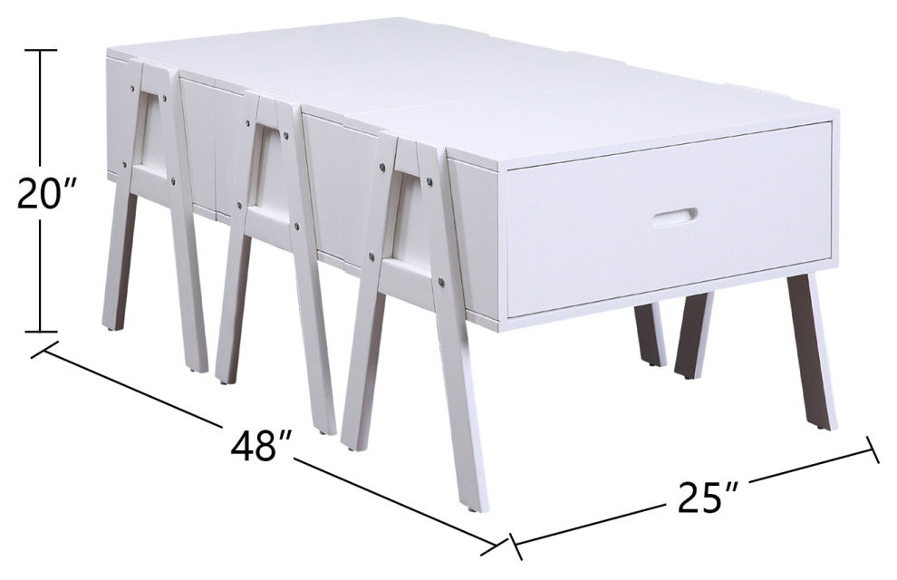 Rectangular Convertible Coffee Table, White Finish