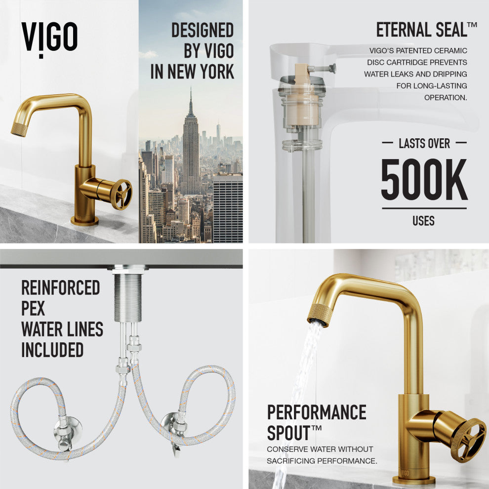 VIGO Cass 9" H Single Handle Single Hole Bathroom Faucet, Matte Brushed Gold, Without Extras