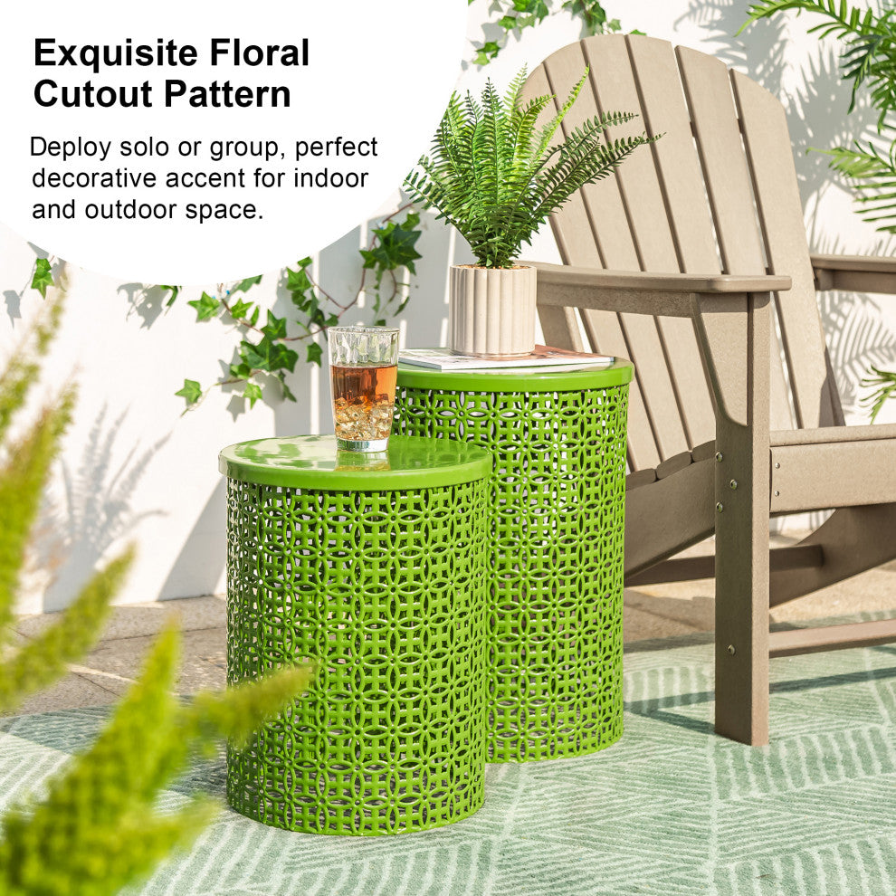 Metal Garden Stool or Plant Stand or Accent Table, Set of 2, Green