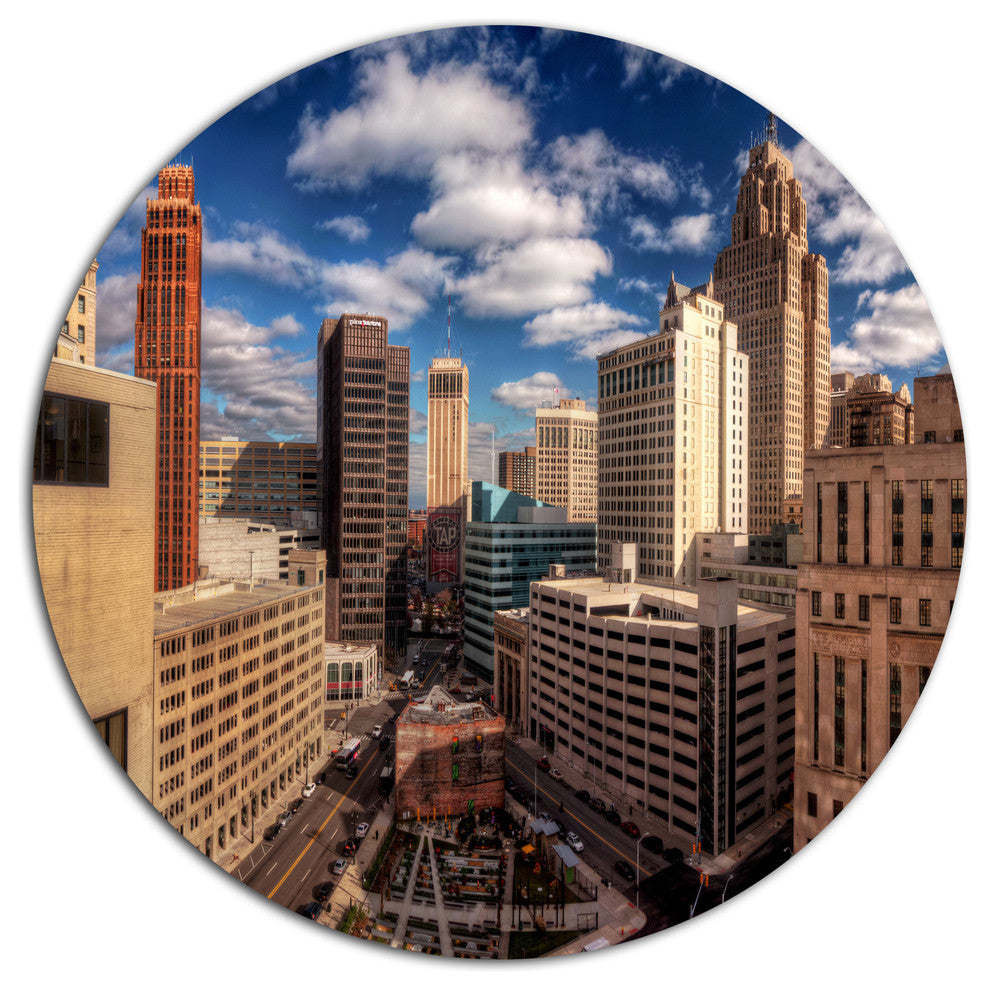 Amazing Urban City With Skyline, Cityscape Round Metal Wall Art, 23"