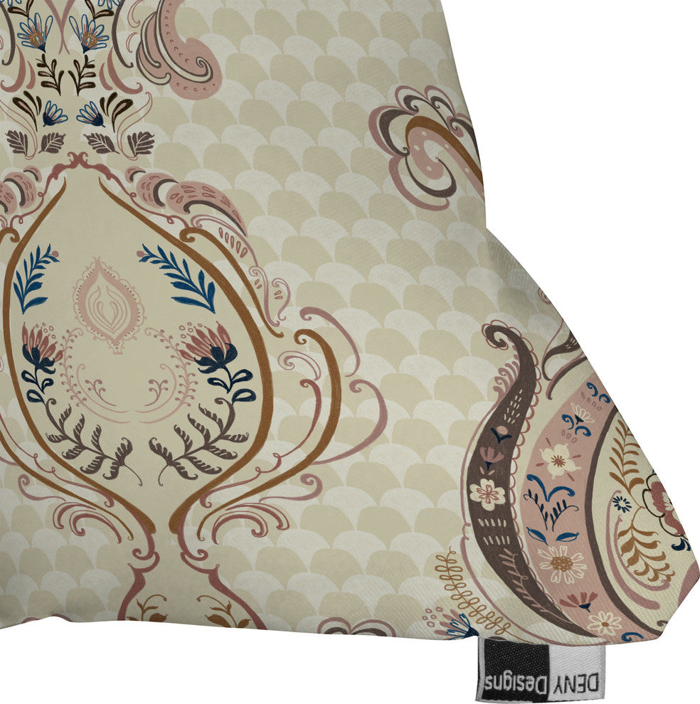 Pimlada Phuapradit Pink And Off White Floral Damasks Outdoor Throw Pillow