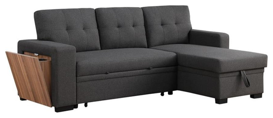 Fabric Reversible Modern Side Compartment Sleeper Sectional Sofa Bed-Dark Gray
