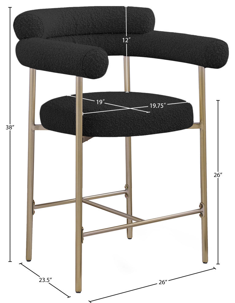Blake Boucle Fabric Upholstered Counter Stool, Set of 2, Black, Brushed Finish
