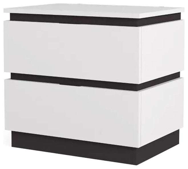 2 Drawers Nightstand, White/Metallic Gray
