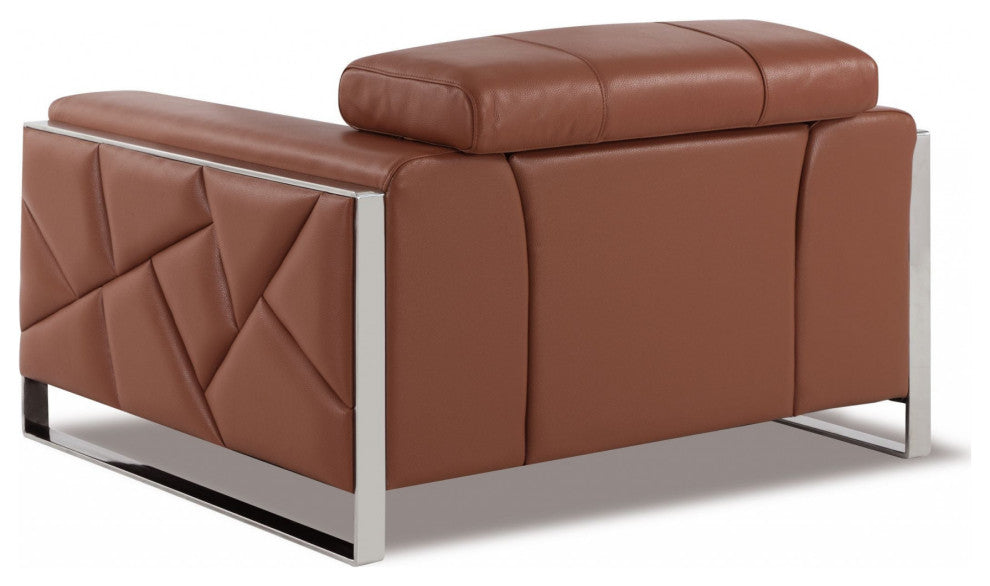 Mod Terra Cotta Leather and Chrome Deco Accent Chair