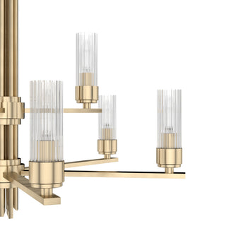 Gatz Alturas Gold, Ribbed Glass 9 Light 2-tier Chandelier Ceiling