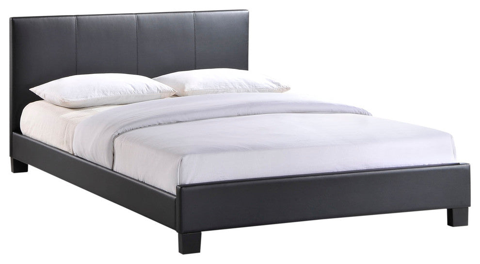 Modern Contemporary King Size Vinyl Bed Frame, Black Faux Leather