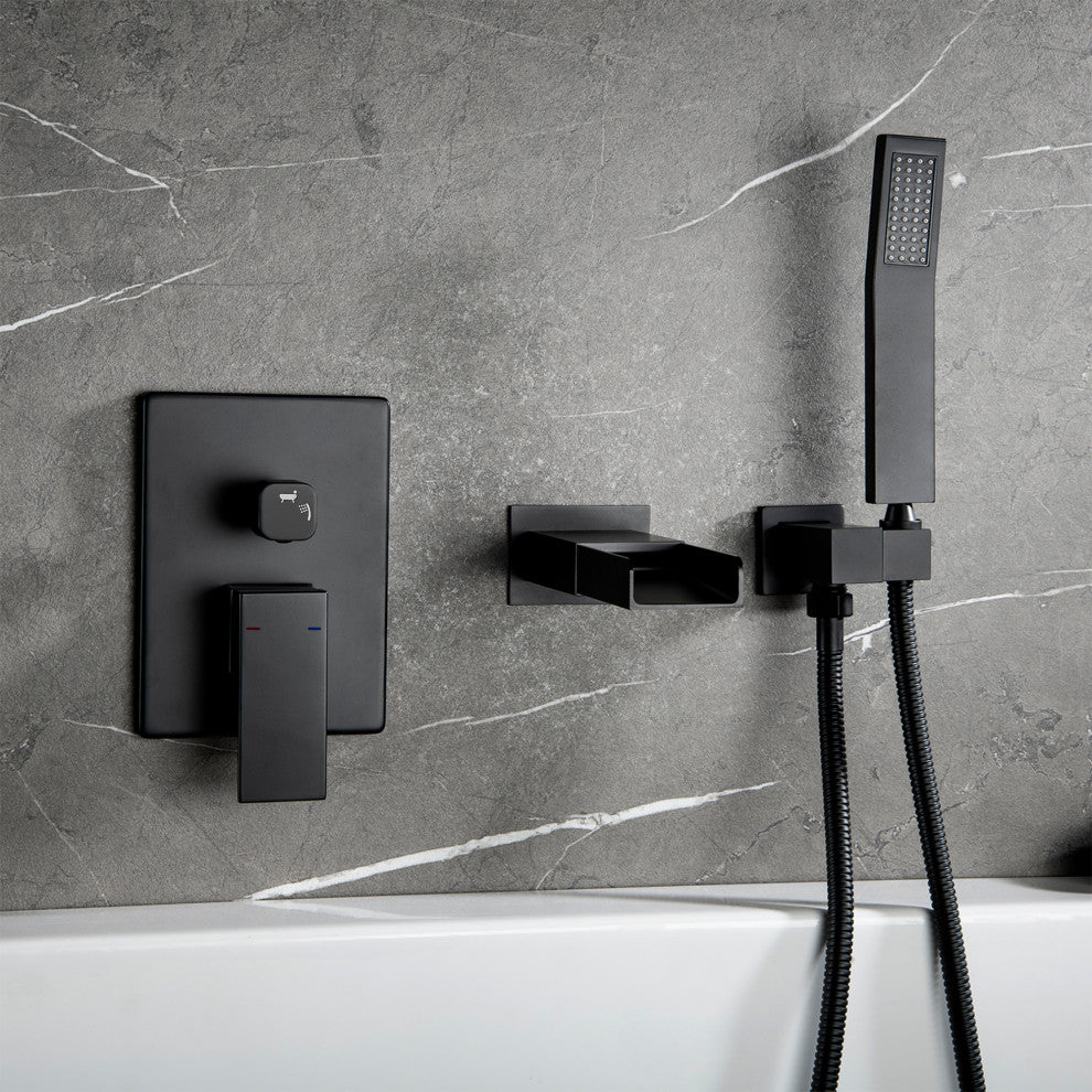 Wellfor Handheld Combo Set, Waterfall Tub Spout and Valve, Matte Black
