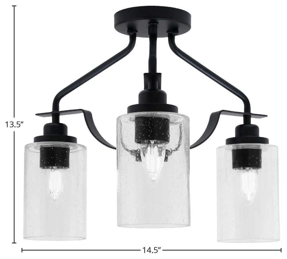 Odyssey 3 Light Semi Flush Mount, Matte Black Finish, 4" Clear Bubble Glass