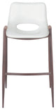 Bar Stool Chair Barstool, Set of 2, Faux Vinyl Leather, Steel, White, Walnut