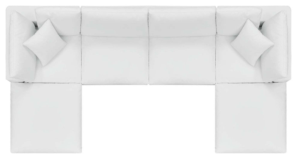 Commix Down Filled Overstuffed Vegan Leather 6-Piece Sectional Sofa - White