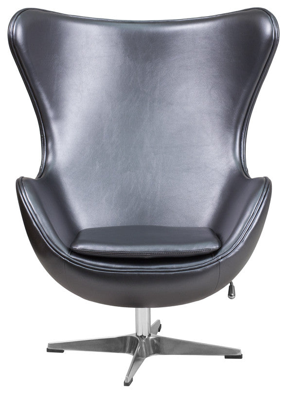 Gray Leather Egg Chair With Tilt-Lock Mechanism