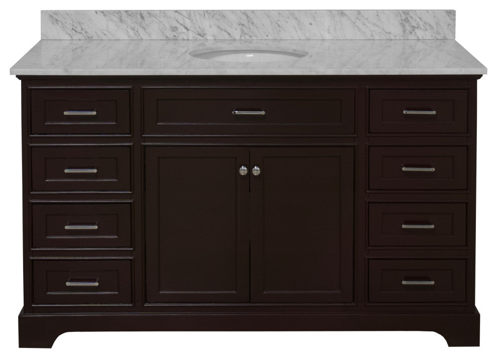 Aria 60" Bathroom Vanity, Chocolate, Carrara Marble, Single Vanity