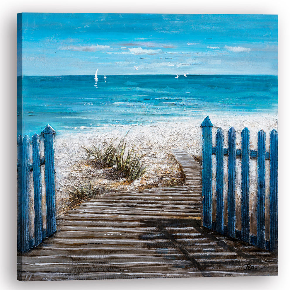 "A Hot Summer Day" Oil Painting prints on wrapped canvas, Beach Art, 40"x40"