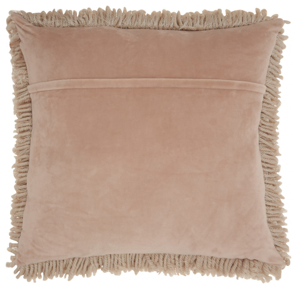 Fluffy Beige Shag Accent Throw Pillow