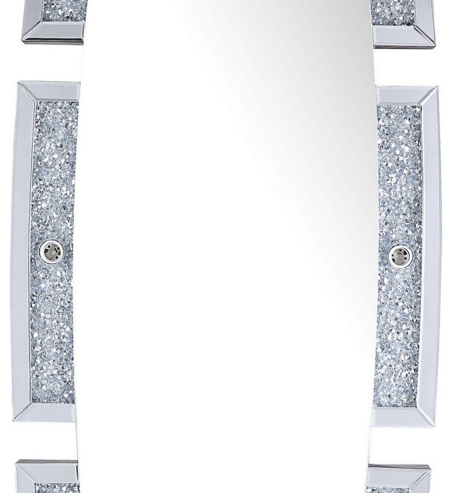 Benzara BM225719 Split Edged Accent Floor Mirror With Faux Diamond Inlay, Silver