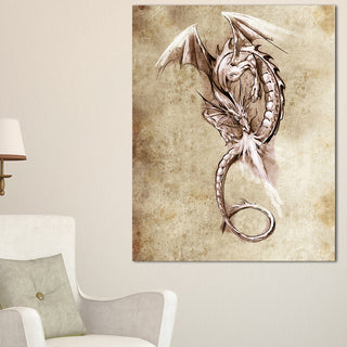 "Fantasy Dragon Tattoo Sketch" Digital Art Canvas Print