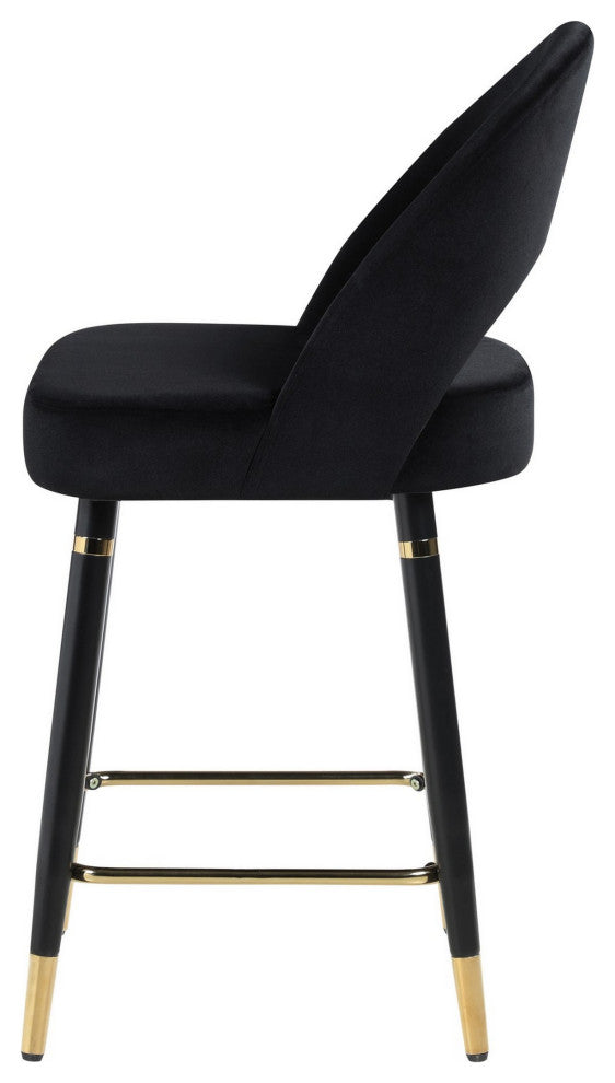 Benzara BM286329 Set of 2 Counter Stools, Bucket Seat, Dipped Legs, Black
