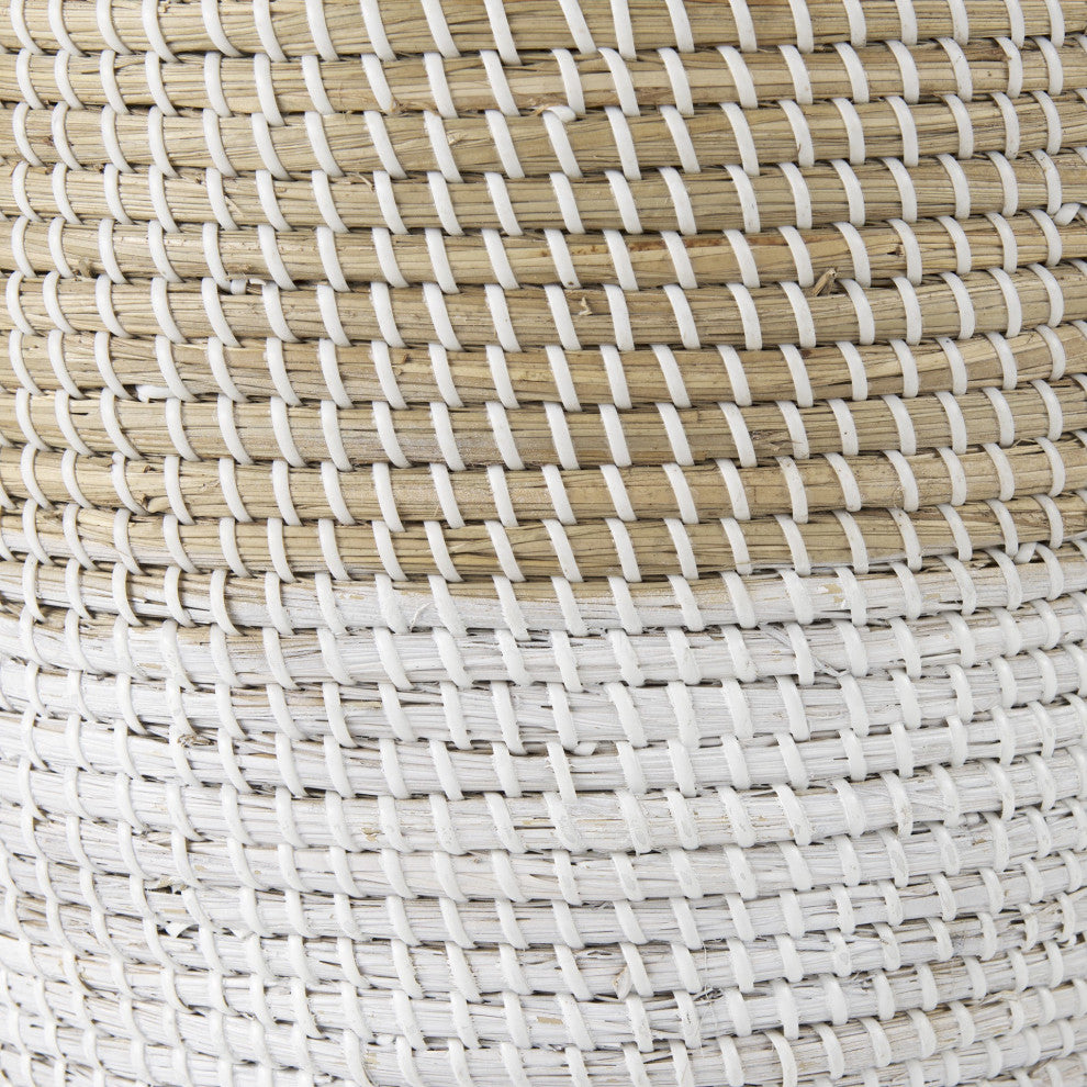 Set of Three Beige and White Storage Baskets