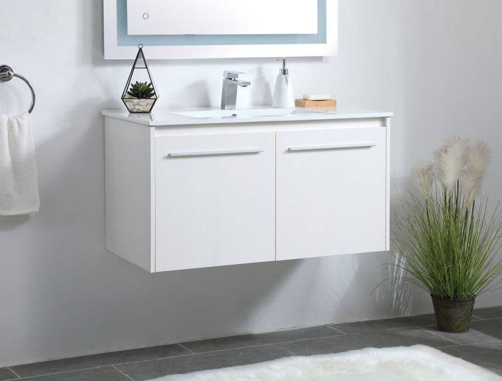 Single Bathroom Floating Vanity, White, 36"
