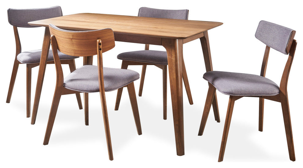 GDF Studio 5-Piece Meanda Mid Century Wood Dining Set, Dark Gray