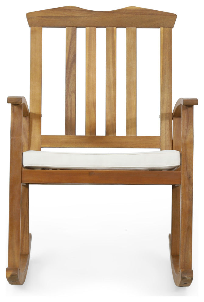 Kessler Outdoor Acacia Wood Rocking Chair With Cushion, Teak and Beige