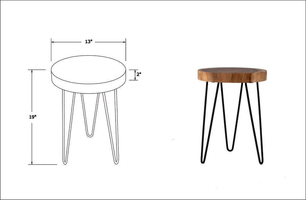 East at Main Laredo 14-inch Natural Cross-cut Accent Table with Iron Legs