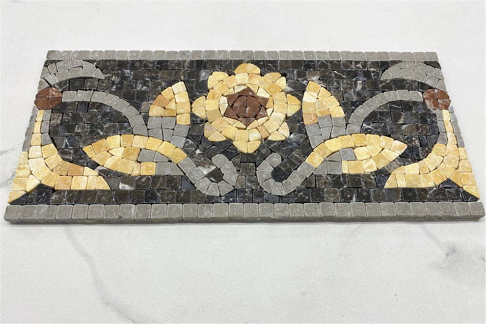 Marble Mosaic Border Listello Tile Wintersweet Gold 5.5x12 Tumbled, 1 piece