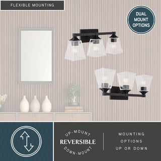 Wallingford 3-Light Modern Gold Transitional Bathroom Vanity Fixture Clear Glass, Matte Black