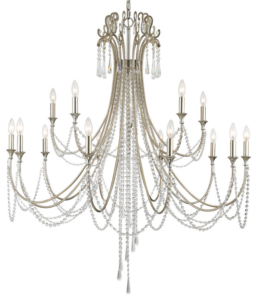 Crystorama ARC-1919-SA-CL-MWP, 15 Light Chandelier, Antique Silver